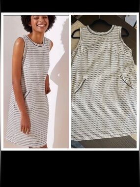 LOFT Black & White Textured Sleeveless Mini Dress